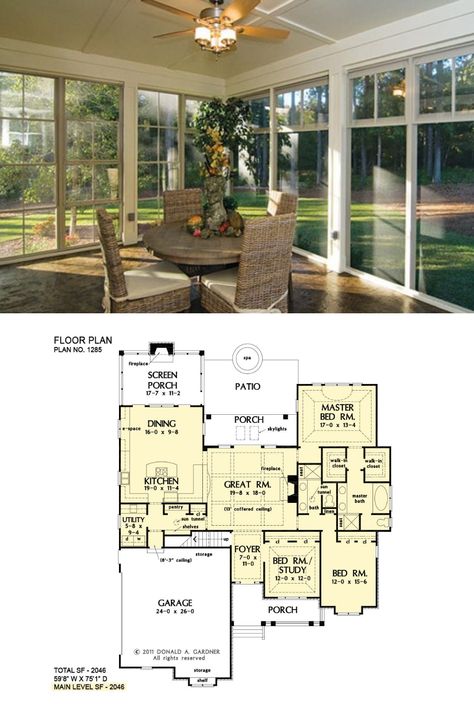 One Story House Plans With Sunroom, Home Plans With Sunroom, 3 Bedroom Home Floor Plans With Sunroom, Mission Style Homes House Plans, Small House Plan With Sunroom, Small House Plans With Sunroom, House Plan With Sunroom Layout, Sunroom House Plans, Sunroom Plans Layout