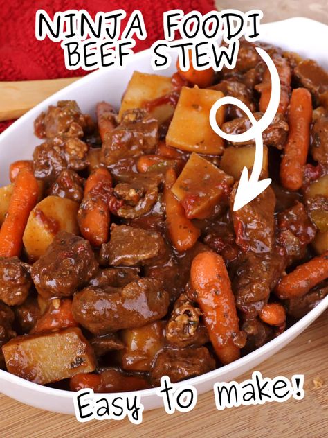 Easy Ninja Foodi Beef Stew Recipe - Wasian Cookery Ninja Foodi Pressure Cooker Beef Stew, Beef Ninja Foodi Recipes, Stew Meat Recipes Ninja Foodi, Beef Stew In The Ninja Foodie, Beef Stew In Pressure Cooker, Instapot Beef Stew Meat, Beef Stew Meat Recipes Ninja Foodi, Ninja Foodie Beef Stew Recipe, Ninja Beef Stew Recipe