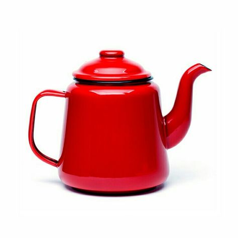 Tea Pot Painting, Red Objects, Colors Of Fire, Pot Painting, Enamel Teapot, Tea Cafe, Grandmas Kitchen, Red Cottage, Red Home Decor