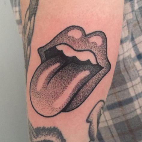 Simple Dot Work Tattoo, Rocker Tattoos For Women, Simple Shaded Tattoos, Rolling Stones Tattoo Ideas, Simple Shading Tattoo, Rock Tattoo Music, Rock And Roll Tattoo Ideas, Rock And Roll Tattoos, Dot Shading Tattoo