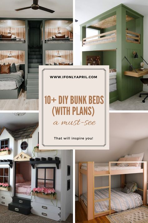 10 amazing DIY bunk beds ideas with plans Bunk Bed Makeover, Bunk Beds Ideas, Bunk Bed Rail, Diy Bunk Beds, Diy Bunk Beds Plans, Bunk Bed Ideas Diy, Twin Floor Bed, Bunk Room Ideas, Bunk Bed Plan