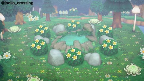 Acnh Circle Rock Garden, Acnh Spiral River, Rock Circle Animal Crossing, Rock Garden Ideas Acnh, Acnh Pond Shape Ideas, Acnh Rock Code, Glowing Moss Pond Acnh Ideas, Acnh Rock Circle, Glowing Moss Pond Acnh