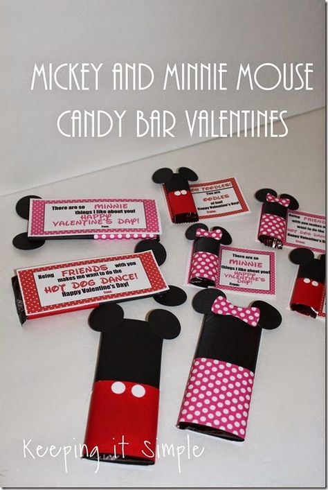 Mickey and Minnie Mouse Candy Bar Valentines Mickey And Minnie Valentines, Minnie Mouse Candy Bar, Minnie Valentines, Minnie Mouse Valentines, Mickey Mouse And Minnie Mouse, Disney Valentines, Candy Crafts, Minnie Party, Mickey Party