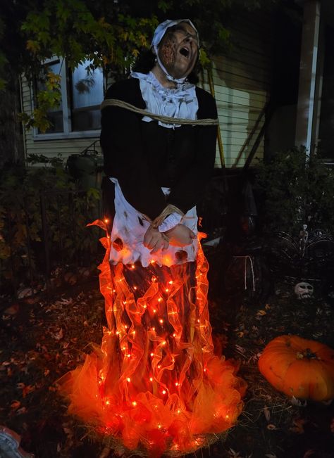 Burnt Witch Costume, Burning Witch Halloween Costume, Witch Burned At Stake Costume, Vintage Horror Costume, Candle Costume Diy, Witch On Fire Costume, Witch Burning Costume, Costumes With Crutches, Burning Bones Halloween