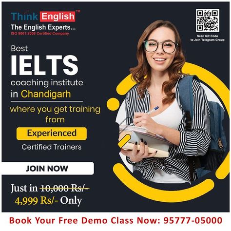 #Join ThinkEnglish, The Most trusted IELTS Coaching Classes in Chandigarh to Fulfill Your Dream of Studying or Work in Abroad. #IELTS Course at Just Rs 4,999/- Rs ONLY Book Your Instant Free Demo Class NOW Call us on: 95777-05000 Registration Open for IELTS (Offline and Online Batches) #ieltsvocabulary #ieltsexam #ieltscourse #onlinecoaching #onlineclasses #goabroad #internationalstudents #learningeveryday #students #ieltspreparation #studentsuccess #FreeDemoClass #AbroadStudy #learnenglishnow Ielts Exam, Ielts Coaching, Education Poster Design, Class Poster, Coaching Classes, Photoshop Tutorial Photo Editing, School Creative, Social Media Advertising Design, Rs 4