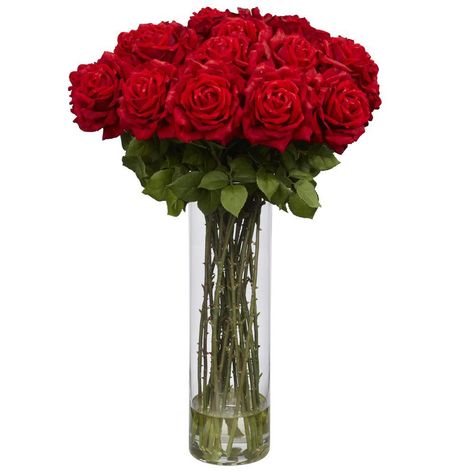 Nearly Natural 31 in. H Red Giant Rose Silk Flower Arrangement Red Rose Arrangements, Fake Flower Arrangements, Rose Floral Arrangements, Giant Roses, Rose Flower Arrangements, Silk Arrangements, Glass Cylinder Vases, Artificial Floral Arrangements, Silk Floral Arrangements