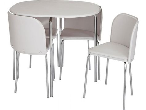 White Dining Table 4 Chairs Upholstered Compact Small Space Saver Kitchen Tables Dining Table 4 Chairs, Compact Dining Table, Space Saving Dining Table, Compact Table And Chairs, Round Table And Chairs, Diy Kitchen Table, Dining Table 4, Grey Dining Tables, Small Kitchen Tables