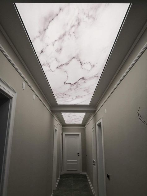 Acrylic Ceiling Design Bathroom, Bathroom Acrylic Ceiling, Small Passage Ceiling Design, Stretch Ceiling Design Interiors, Stretch Ceiling Ideas, Acrylic Sheet Design For Ceiling, Acrylic False Ceiling Design, Passage Ceiling Design, Ideas For Teen Girls Bedroom