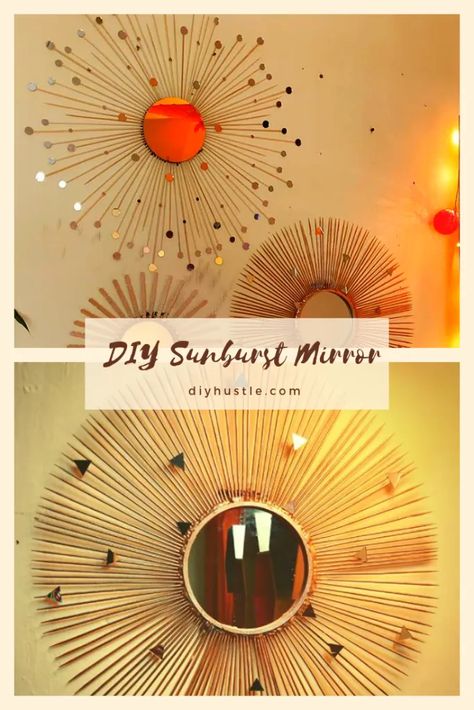 Diy Sunburst Mirror, Sunburst Mirror Wall, Mirrors Diy, Sunburst Mirrors, Small Round Mirrors, Sun Wall Decor, Sun Mirror, Gold Sunburst, Stunning Interior Design