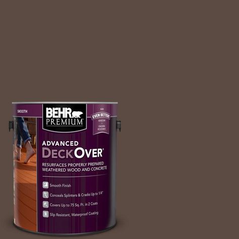 BEHR PREMIUM ADVANCED DECKOVER 1 gal. #SC-105 Padre Brown Smooth Solid Color Exterior Wood and Concrete Coating 500001 Deck Restoration, Decorative Screen Panels, Waterproof Paint, Concrete Coatings, Wood And Concrete, Concrete Finish, Pressure Treated Wood, Concrete Wood, Decorative Screens