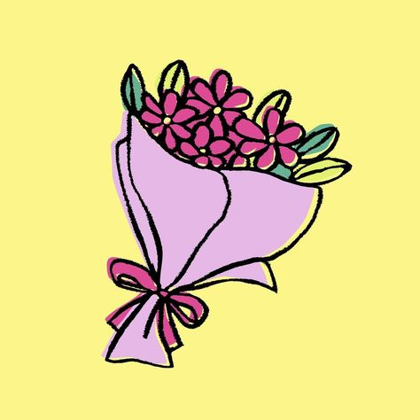 Valentines Flowers Drawing, Mini Flower Bouquet Drawing, Bouquet Doodle Easy, Doodle Flower Bouquet, Bouquet Of Flowers Aesthetic Drawing, Bouqette Of Flowers Drawing, Cartoon Flower Bouquet, Flower Bouquet Painting Easy, How To Draw A Bouquet