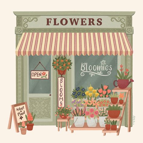 Whimsical Art Journal, Building Illustration, Flower Store, Shop Illustration, Architecture Drawing Art, Architecture Drawing, Flower Shop, Art Blog, Mother Earth