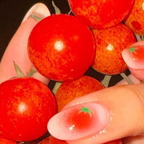 Shannon Elias on Instagram: "♥️🍅 @apresnailofficial style tomatoes 🍅 ♥️  @clauramosl" Tomato Nails Art, Tomato Nails, Tomato Girl Aesthetic Makeup, Tomato Necklace, Tomato Earrings, Tomato Girl Summer Aesthetic, Blue Tomato, Azure Blue, Strawberry Lemonade