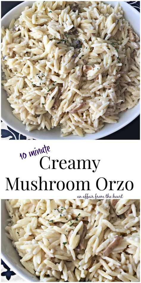 Mushroom Orzo, Homemade Cream Corn, Orzo Pasta Recipes, Cream Of Mushroom Chicken, Orzo Dishes, Rice Side Dish Recipes, Meatless Meal, Mushroom Dish, Orzo Recipes