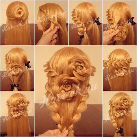 Romantic Lace Braid Rose Hairstyle  #diy #hairstyle Braided Rose Hairstyle, Rose Braid, Hairstyle App, Diy Updo, Flower Braids, Lace Braid, Pretty Rose, Hair Guide, Rose Hair