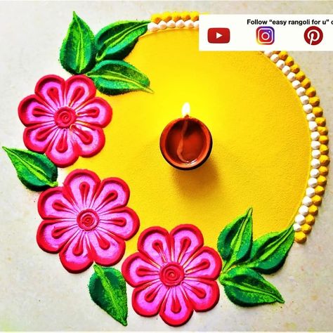 Short Rangoli, Round Rangoli, Welcome Rangoli, Easy Rangoli Designs Videos, Rangoli Designs Photos, Rangoli Designs Simple Diwali, Easy Rangoli Designs Diwali, Paper Craft Techniques, Simple Flower Design