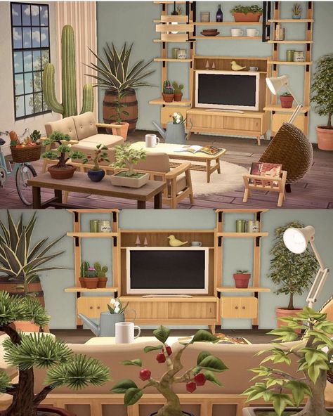 A Place Packed With Plants Acnh, Acnh Olive House, Animal Crossing Cute House Ideas, Acnh House Ideas Interior, Goldie Acnh House, Animal Crossing Second Floor Ideas, Acnh Sherb House Ideas Interior, Acnh Area Inspiration, Acnh Pillar And Counter Ideas