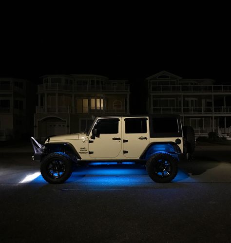 2011 JKU full underglow kit Bluetooth color change bars. Work in progress.   #jeep #JKU #lifted4 #35s #20s Jeep Underglow, Jeep With Led Lights, Jeep Wrangler Light Bar, Jeep Wrangler Led Lights, Jeep Led Lights, Jeep Wrangler Lights, Jeep Wrangler Interior, Jeep Lights, Jeep Jku