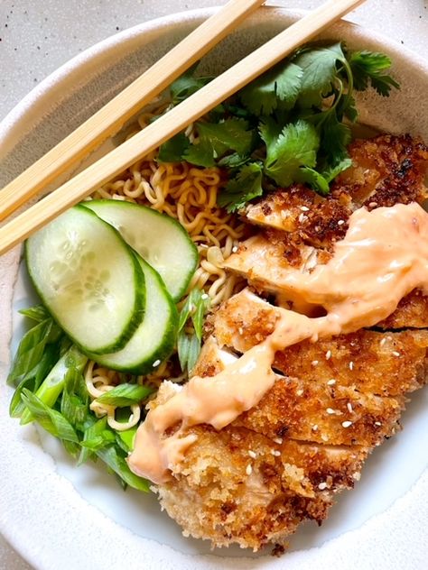 Crispy Chicken Katsu Bowls, Chicken Katsu Noodles, Katsu Chicken Bowl, Karage Chicken Bowl, Curry Chicken Bowl, Crispy Chicken Noodles, Crispy Chicken Bowl, Katsu Noodles, Chicken Katsu Bowl