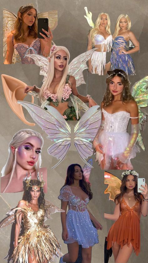 Halloween costume inspo Fairy Clubbing Outfit, Faries Halloween Costumes Aesthetic, Halloween Inspo Costume Ideas Fairy, Fairy's Halloween Costumes, Elves And Fairies Costume, Fairy Costumes For Women, Elf Halloween Costume Aesthetic, Water Fairy Costume Diy, Fairy Costume Inspiration