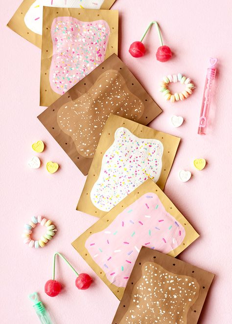 Valentine Pop Tart Pouch | Handmade Charlotte Valentine Pop Tarts, Valentine Day Cards Diy Kids, Pop Tart Valentine Ideas, Kids Valentines Bags For School, Valentines Paper Bag Craft, Valentines Brown Paper Bag Ideas, Valentines Paper Bags, Paper Bag Valentine Crafts, Valentines Cards For Kids To Make