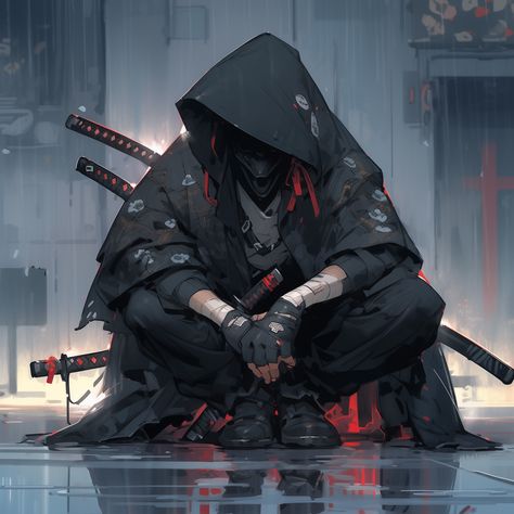 Hooded Cyberpunk Character, Cyberpunk Bounty Hunter Character Design, Scifi Ninja, Cyberpunk Swordsman, Assassin Character Design Male, Assassin Character Design, Cyberpunk Assassin, Street Samurai, Modern Samurai