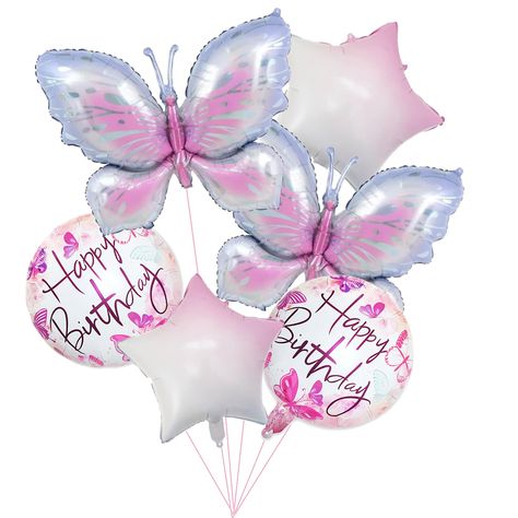 PRICES MAY VARY. Package:content 2 pcs of pink purple butterfly mylar foil balloons,2 pcs happy birthday butterfly foil balloons and 2 pcs pink white star balloons,they are enough to meet your need to decorate your birthday party. Reliable Material:The butterfly balloons set is made of quality foil material,light and use easily. Convenient to Use:The butterfly birthday party balloons can be inflated by straws or air pump.Then you can hang anywhere you want to decorate,such as ceilings,windows,wa Party Decorations Butterfly, Butterfly Birthday Decorations, Butterfly Birthday Party Decorations, Carnival Party Decorations, Butterfly Birthday Theme, Birthday Butterfly, Star Balloons, Flying Butterflies, Butterfly Balloons