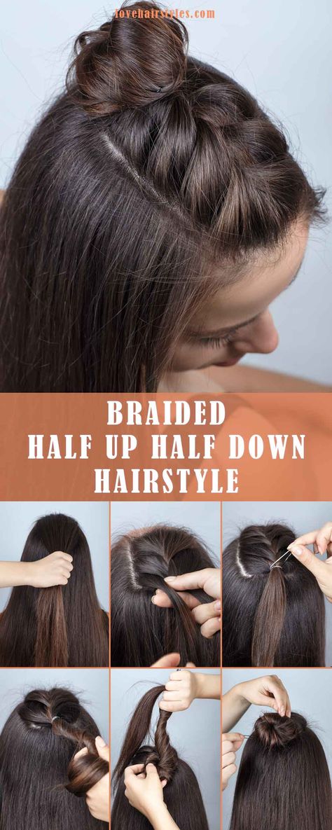 Braided Half Up Half Down Hair, Braid Half Up Half Down, Easy Work Hairstyles, Easy Hairstyles Quick, Easy Hairdos, Easy Hairstyles For School, Braided Half Up, Easy Hairstyles For Medium Hair, Step By Step Hairstyles