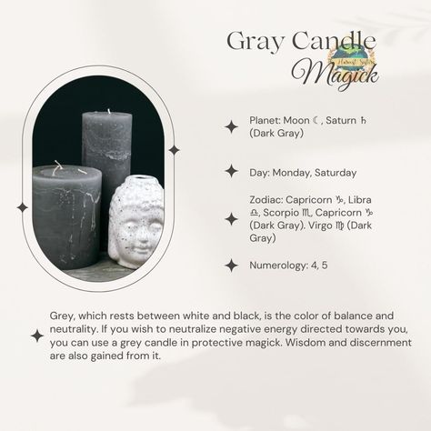 Candle Color Meanings Magic, Wisdom And Discernment, Gray Candle, Grey Candle, Candle Meaning, Candle Color Meanings, Grey Candles, Candle Magick, Color Meanings