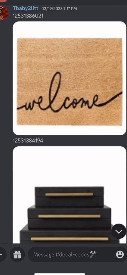 Bloxburg Welcome Mat Decals, Bloxburg Rug, Rug Codes, Farmhouse Hacks, Roblox Image Ids, Decals Codes, Welcome Signs Front Door, House Decals, House Decorating Ideas Apartments