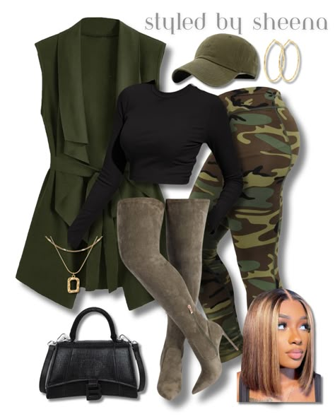 Shop recommended products from Sheena Nachae' on www.amazon.com. Learn more about Sheena Nachae''s favorite products. Vests Outfits, Green Thigh High Boots, Camo Pants Outfits, Polyvore Outfits Fall, Thanksgiving Looks, Green Outfits For Women, Aesthetic Outfits Winter, Winter Outfit Ideas For Women, Fashion Outfits Aesthetic