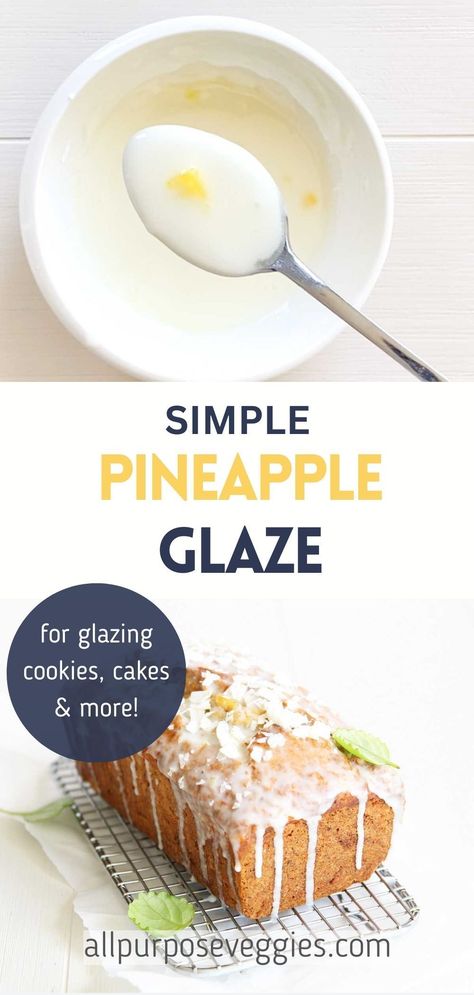 This delectably sweet and slightly tart pineapple glaze uses just two ingredients: pineapple juice and powdered sugar! Dip, glaze or drizzle your favorite treats with this simple glaze to capture the sweetness of summer and give your recipes a tropical twist. Pineapple Juice Glaze For Cake, Pineapple Icing Recipe, Pineapple Icing For Cake, Pineapple Glaze For Cake, Pineapple Cake Icing Recipe, Powder Sugar Glaze, Pineapple Icing, Easy Glaze Recipe, Tart Pineapple