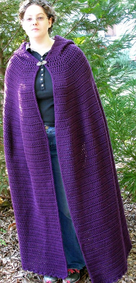 Ravelry: Crochet Full Length Cloak by Kristina Bridges Cloak Crochet Pattern Free, Cloak Knitting Pattern, Crochet Cloak With Hood, Crochet Hooded Cloak Pattern Free, Hooded Cloak Crochet Pattern, Crochet Cloak Pattern, Crochet Cloak Pattern Free, Weird Crochet Ideas, Crochet Hooded Cloak