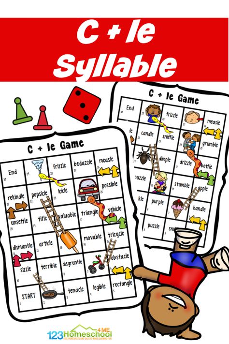 Have fun practicing the consonant le words with this fun, free printable chutes and ladder type game! This consonant le game is perfect for first grade and 2nd graders who are working on this phonics skill. Symply print the consonant le printable and you are ready to play while you learn about types of syllables! Consonant Le Worksheets, Consonant Le Activities, Consonant Blends Games, Books For 1st Graders, Consonant Le, Free Phonics Activities, Vowel Teams Activities, Syllable Games, Le Words