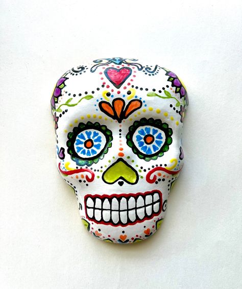 Sugar Skull Mask, Ceramic Mask, Handmade Mask, Day Of The Dead Art, Ceramic Glaze, Skull Mask, Wire Hanger, Easy Day, Wall Table