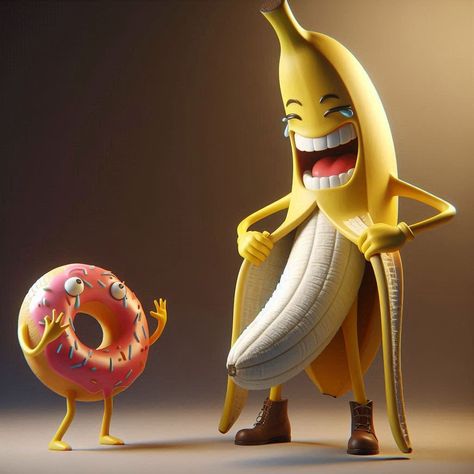 “When the banana decides to peel itself, things get a little… revealing! 🍌😲 😂🍩 #GoingBananas #FoodieFun #PeelTheLove #DoughnutBeShy #FruitfulLaughs #SprinkleOfHumor #SweetMeetsSassy #SnackAttack #JustForPeels #BananaDrama #DonutDisturb #PeelingsMutual #BiteMeBanana #HoleLottaLove #FruityFriends” Banana Meme, Banana Funny, British Memes, Barbie Funny, Good Morning My Friend, Funny Fruit, Banana Art, British Humor, Funny Caricatures