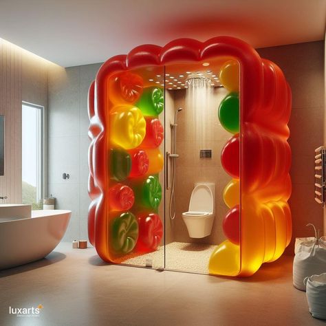 Gummy Candy Shaped Standing Bathroom 🍬🚽🚿 #GummyBathroom #SweetCleanse #CandyHygiene Indulge your sweet tooth with the Gummy Candy Shaped Standing Bathroom. Resembling your favorite gummy candies, this bathroom fixture adds a playful and whimsical touch to your space. Elevate your self-care routine with the Gummy Candy Shaped Standing Bathroom, where every cleanse is a sugary delight. 🌟🛁🍭 https://luxarts.net/gummy-candy-standing-bathroom/ Weird Room Decor, Instagram Museum, Chunky Glitter Nails, Gummy Candies, Weird Furniture, Happy Room, Fantasy Furniture, Unique Furniture Design, Food Furniture