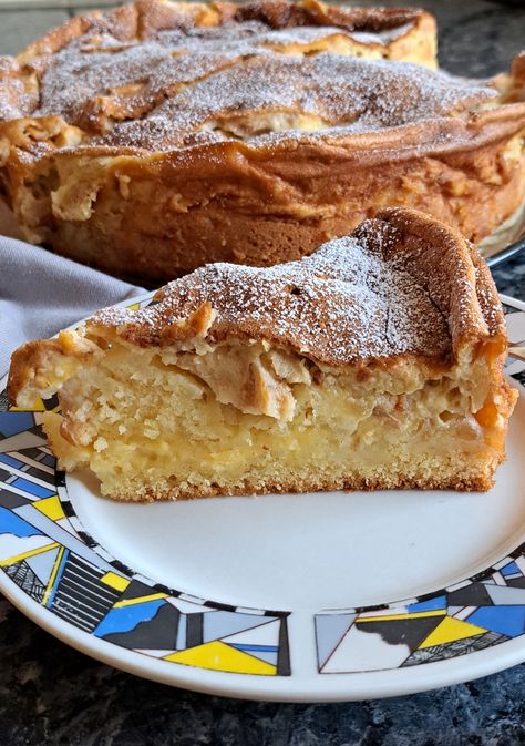 German Apple Pudding Cake Recipe Apple Cake With Vanilla Pudding, Apple Pudding Recipes, Apple Kuchen Recipe German, Apple Vanilla Cake, Apple Pudding Cake Recipe, Ginger Recipes Dessert, Apple Kuchen Recipe, Apple Pudding Cake, Vanilla Pudding Cake