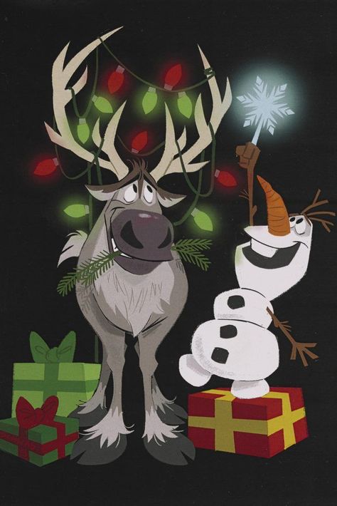 Disney Vintage Christmas Cards for the holidays. Disney Christmas Cards, Vintage Disney Christmas, Christmas Card Book, Olaf And Sven, Christmas Window Painting, Frozen Christmas, Disney Valentines, Disney Artists, Christmas Wallpaper Backgrounds