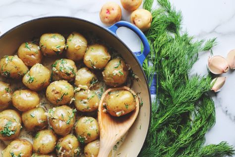 Warm Potato Salad, Potato Harvest, Warm Potato Salads, Creamy Recipes, Fraser Valley, Farm Market, Veggie Side Dishes, Boiled Potatoes, Fresh Dill