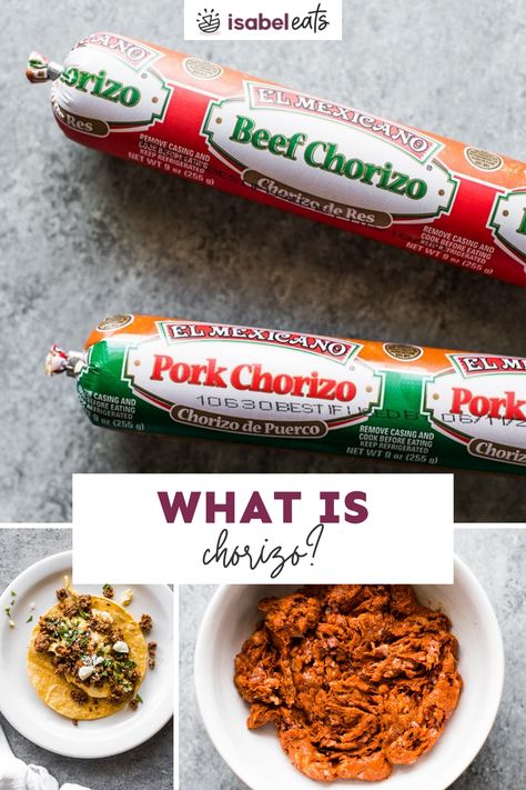 Many recipes include chorizo in the ingredients, but what exactly is it? What is chorizo made of and how do you use it? Here’s your definitive guide to what it is, how it’s made, and how to use it in delicious Mexican dishes! Cooking With Chorizo, Beef Chorizo Tacos, Recipes With Mexican Chorizo, Mexican Chorizo Recipes, Chirozo Recipes, Chorizo Seasoning, Cooking Chorizo, Mexican Ingredients, Homemade Chorizo