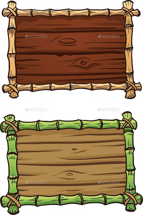 Bamboo Frames by memoangeles | GraphicRiver Cartoon Bamboo, Bamboo Frames, Bamboo Background, Digital Graphics Art, Wooden Signage, Paper Background Design, Frame Border Design, Page Borders Design, Kitty Coloring