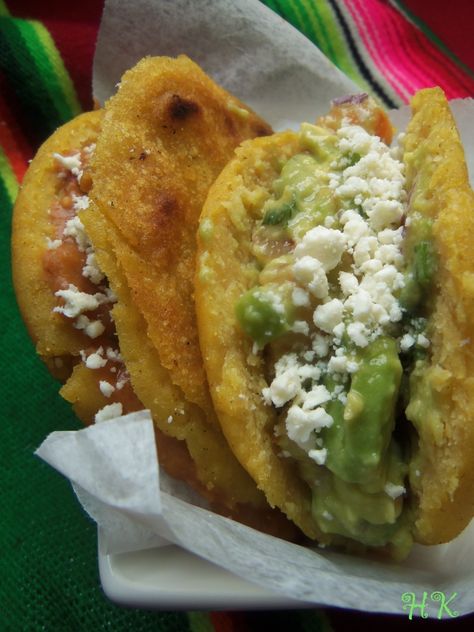 Gorditas filled with beans, gucamole and cotija cheese. Steak Gorditas, Hispanic Kitchen, Cheese Steak, Mexican Foods, Cotija Cheese, Hispanic Food, Latin Food, Mexican Food Recipes Authentic, How To Cook Steak