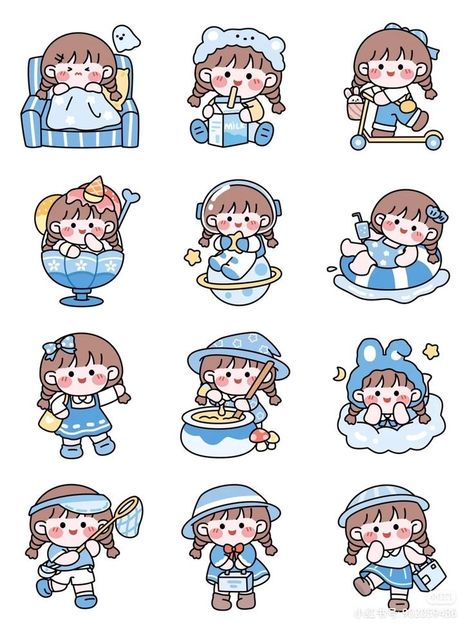 Stiker Momo Cute, Kawaii Korean Stickers Printable, Blue Journal Stickers, Cute Stickers Printable Kawaii, Kawaii Stickers Printable, Sticker Momo, Momo Sticker, Sticker Design Inspiration, Cute Easy Doodles