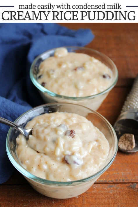 Creamy rice pudding made with sweetened condensed milk is an easy, comforting treat. It only takes a few ingredients and a little bit of time to turn rice into a favorite dessert. Easy Creamy Rice Pudding, Easy Rice Pudding With Condensed Milk, Rice Pudding With Sweet Condensed Milk, Easy Rice Pudding With Cooked Rice And Sweetened Condensed Milk, Deserts With Sweeten Condensed Milk, Sweetened Condensed Milk Rice Pudding, Rice Pudding With Sweetened Condensed Milk, Rice Pudding With Vanilla Pudding, Rice Pudding Condensed Milk