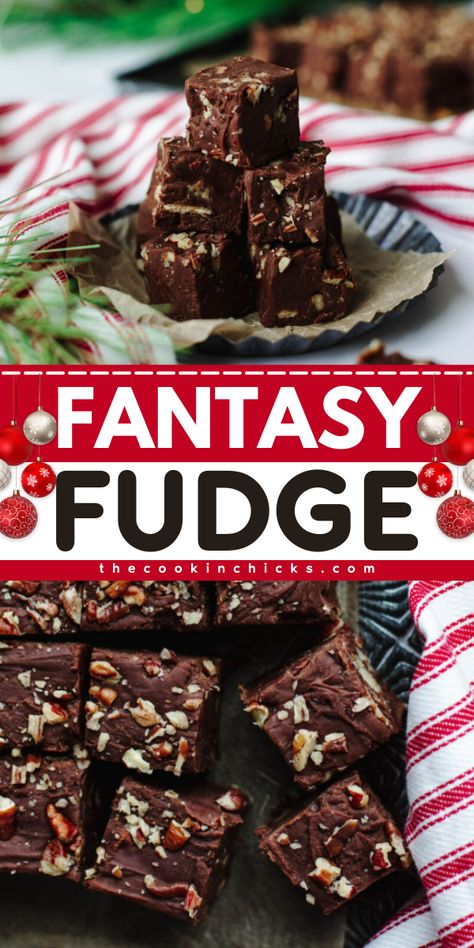 This fantasy fudge recipe is the same classic recipe originally found on the back of marshmallow cream jars! It's easy to make and makes a huge batch so you can share with friends! Fudge With Cocoa Powder Easy, Jet Puff Fudge, Murdicks Fudge Recipe, Fancy Fudge Recipe Jet Puffed, Original Fantasy Fudge Recipe Marshmallow Cream, Jet Puffed Fantasy Fudge Recipe Original, Microwave Fudge With Marshmallow Cream, Marshmallow Cream Fudge Recipe, Kraft Fantasy Fudge Recipe