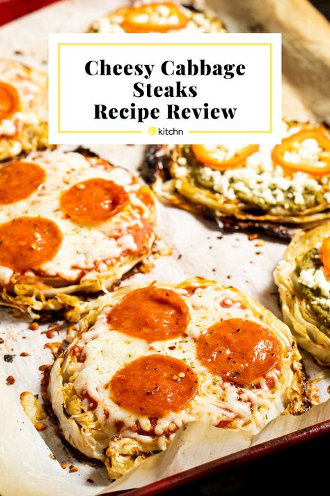 Cheesy Cabbage Steaks, Cabbage Steak, Cheesy Cabbage, Cabbage Steaks Recipe, Grilled Cabbage, Steak Pizza, Baked Cabbage, Cabbage Steaks, Roasted Cabbage