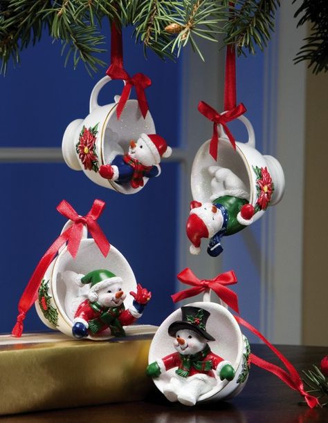 unusual holiday handmade crafts, teacup Unusual Christmas Ornaments, Teacup Crafts, Diy Christmas Decorations Easy, Holiday Crafts Christmas, Christmas Ornaments Homemade, Christmas Tea, Christmas Ornament Crafts, Noel Christmas, Homemade Christmas