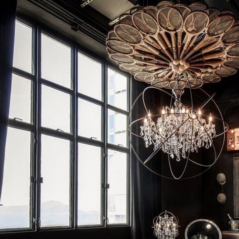 Timothy Oulton on Instagram: ""A rococo chandelier, pretty as it is, can be boring on its own, but whack it in a cage and it just becomes something else." Tim Oulton on the Gyro Crystal collection, seen here as a chandelier, floor lamp and table lamp.   #timothyoulton #chandelier #crystalchandelier #statementlighting #modernvintagedecor #modernvintagestyle #livingroomideas #livingroominspiration #chesterfieldsofa #inspiringinteriors" Rococo Chandelier, Timothy Oulton, Modern Vintage Decor, Modern Vintage Fashion, Statement Lighting, Chandelier Floor Lamp, Chesterfield Sofa, Crystal Collection, Something Else