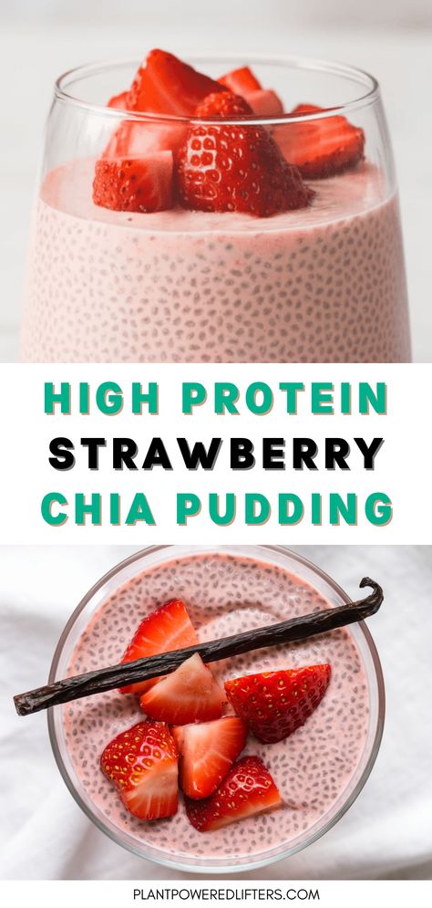 This high-protein strawberry chia seed pudding is both healthy and easy to make. Perfect as a high-protein vegan breakfast or vegan dessert that you can add to your own list of chia seed pudding recipes. On top of that, it's dairy-free as well. Give it a try! Chia Seed Protein Smoothie, Recipes That Use Chia Seeds, Healthy Chia Seed Breakfast, Chia Seed Pudding With Milk, Strawberry Chia Smoothie, Diy Chia Seed Pudding, High Protein Chia Seed Recipes, Low Cal Chia Seed Pudding, Sugar Free Chia Seed Pudding